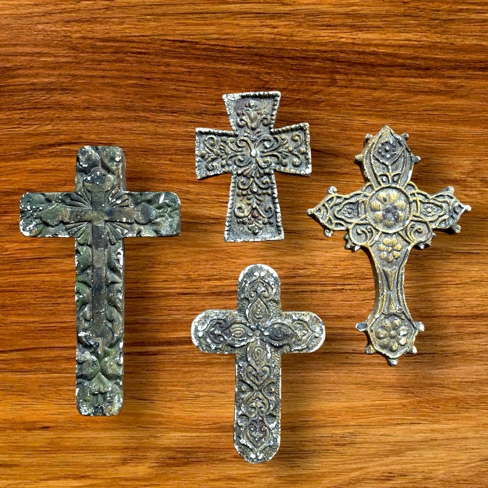 4 Decorative Ceramic Crosses Wall Art